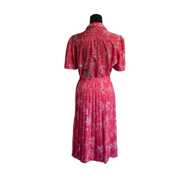 Vintage 2 Piece Pink Coral Collared Blouse & Matching Pleated Skirt Est Size - S - Picture 5 of 10